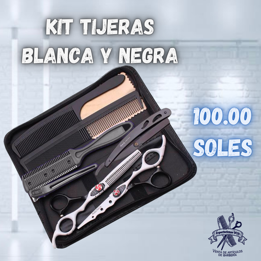 KIT TIJERAS BLANCA Y NEGRA 6”